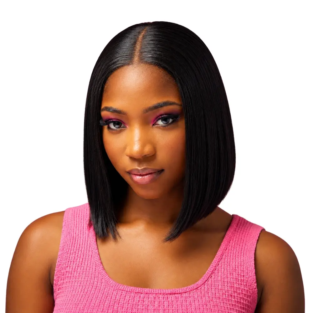 Crownmane Black Bone Straight Human Hair Wigs 10 Inch