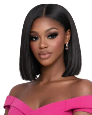 Crownmane Black Bone Straight Human Hair Wigs 10 Inch