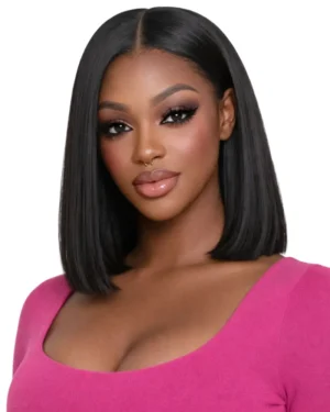 Crownmane Black Bone Straight Human Hair Wigs 12 Inch