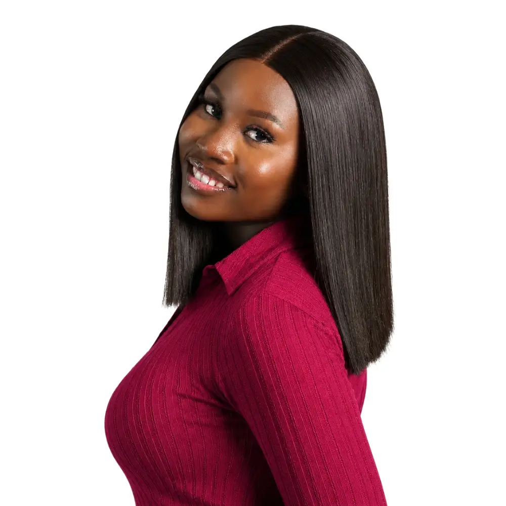 Crownmane Black Bone Straight Human Hair Wigs 12 Inch