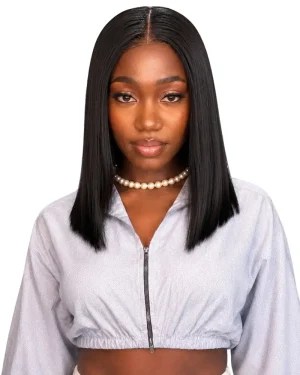 Crownmane Black Bone Straight Human Hair Wigs 14 Inch
