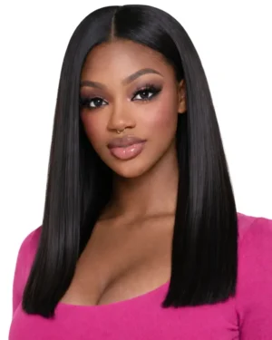 Crownmane Black Bone Straight Human Hair Wigs 16 Inch