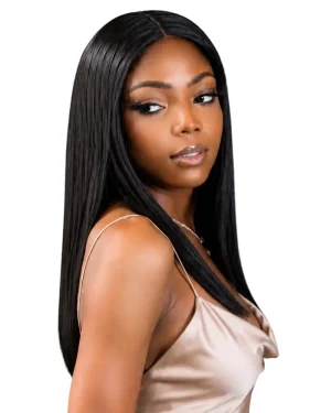Crownmane Black Bone Straight Human Hair Wigs 16 Inch
