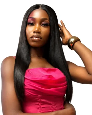 Crownmane Black Bone Straight Human Hair Wigs 18 Inch