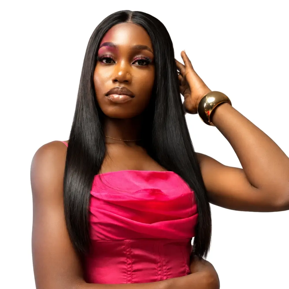 Crownmane Black Bone Straight Human Hair Wigs 18 Inch