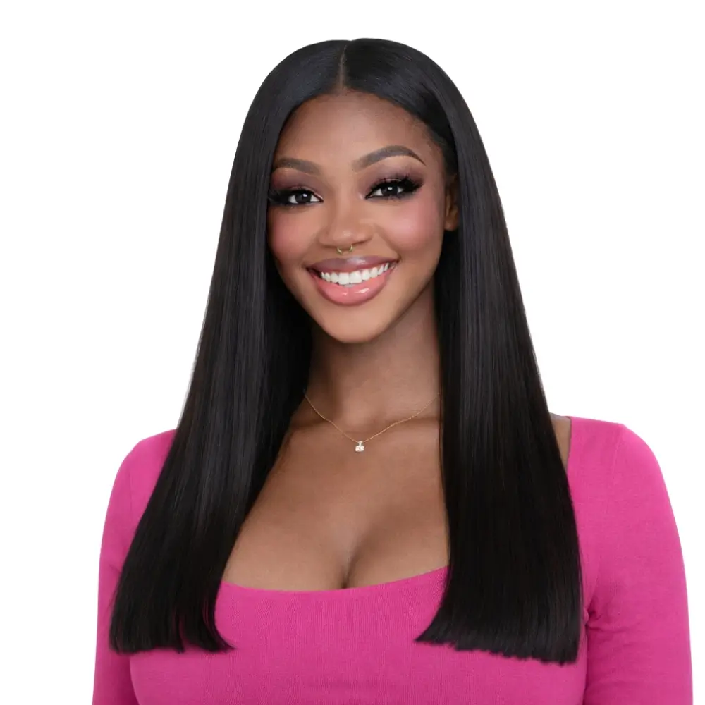 Crownmane Black Bone Straight Human Hair Wigs 18 Inch