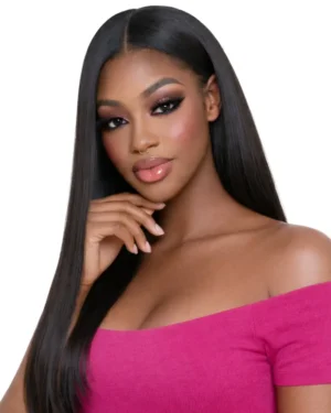Crownmane Black Bone Straight Human Hair Wigs 20 Inch