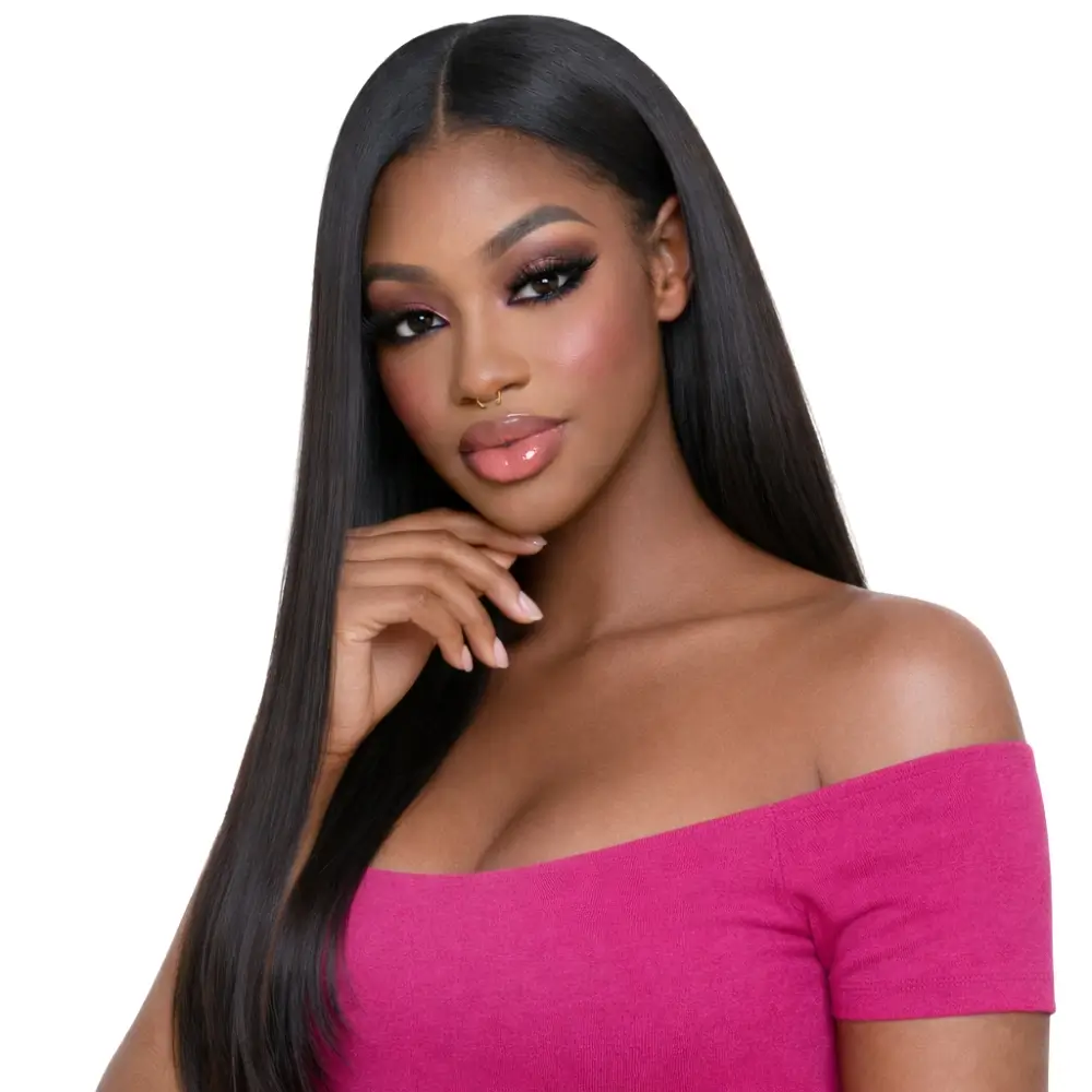 Crownmane Black Bone Straight Human Hair Wigs 20 Inch