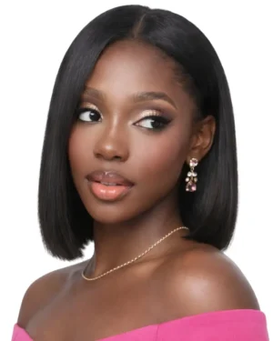 Crownmane Black Bone Straight Human Hair Wigs 8 Inch